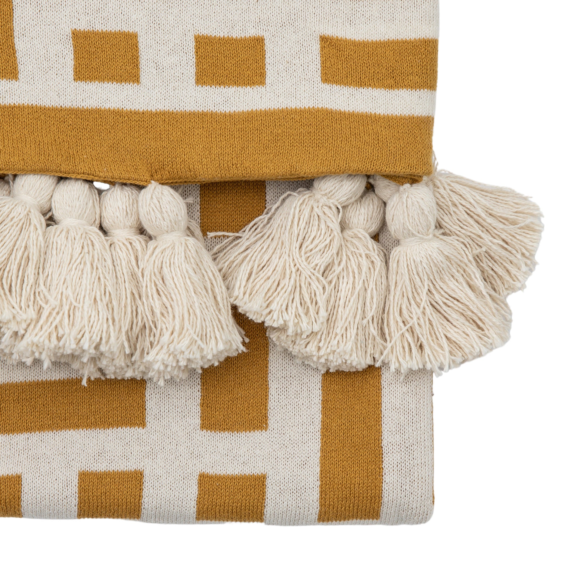 Mayfair Aztec Knitted Tassel Ochre Yellow Throw